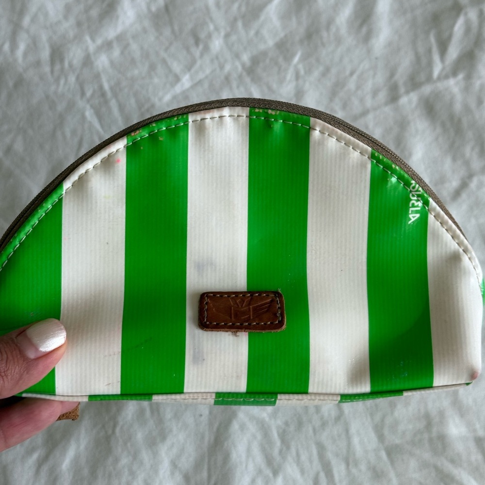 Consuela | Green and White Striped Cosmetic Pouch